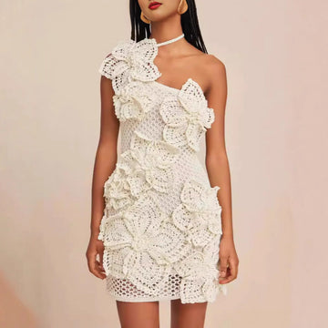 Hanging Neck Three-Dimensional Holiday Wind Flower Dress 2024 Summer New HZ0628